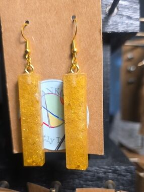 Golden Glitter Rectangular Drop Earrings for Women